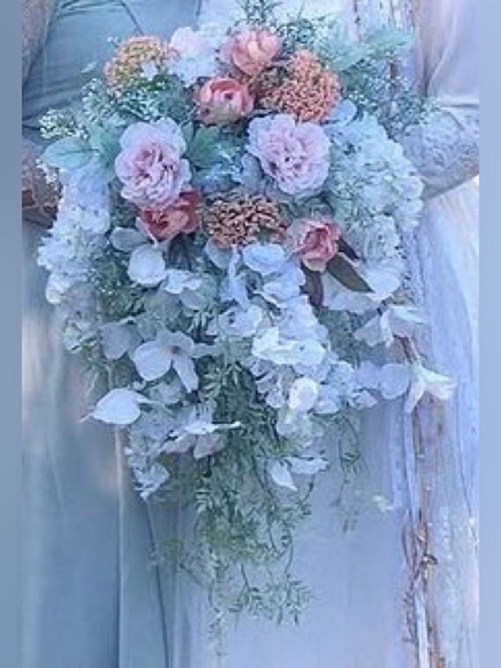 Cascading Bridal Bouquet with Blush Roses and White Hydrangeas